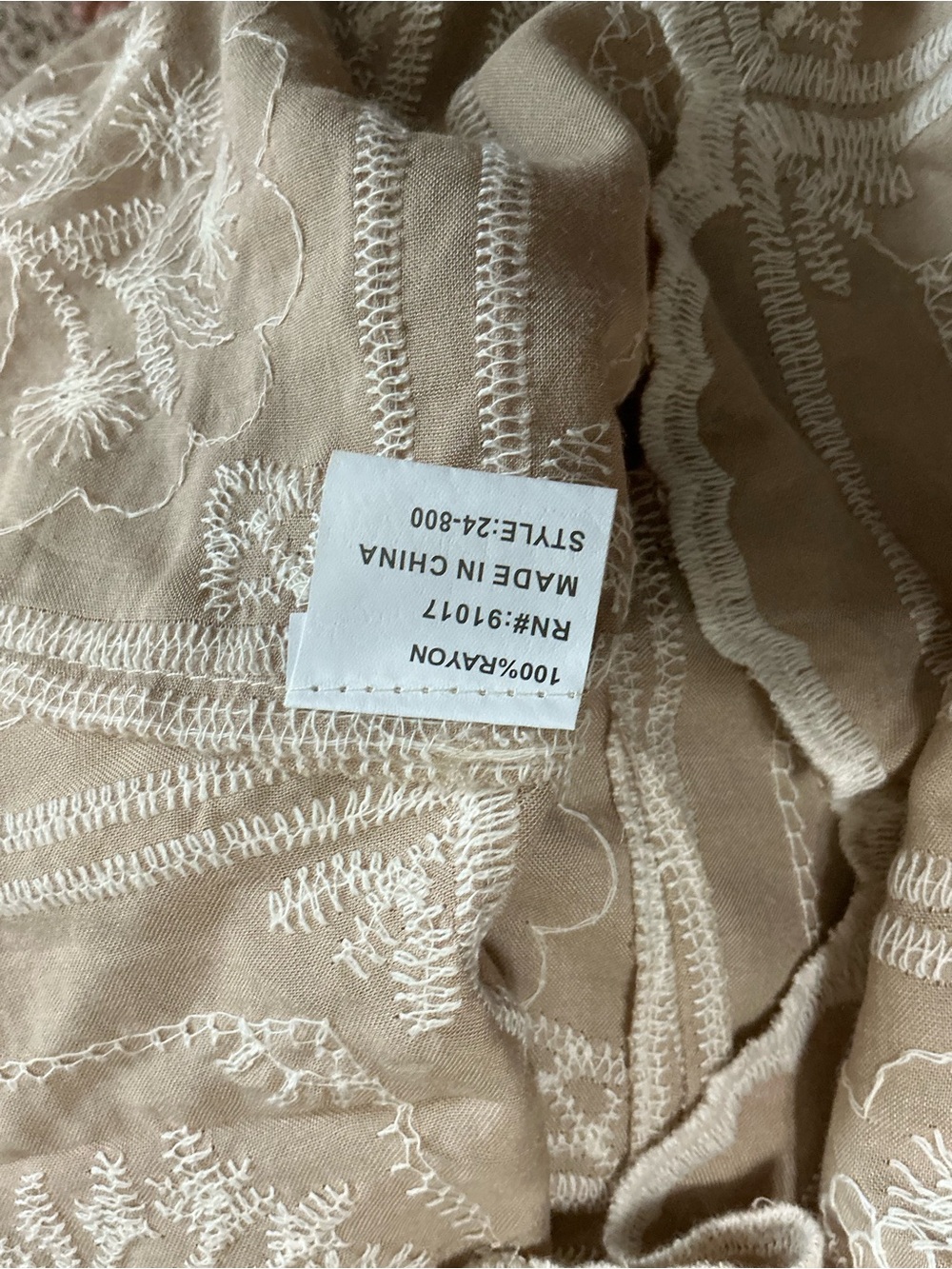 Solitaire Taupe Embroidered Scallop-Hem Puff Sleeve Blouse - Picture 7 of 7